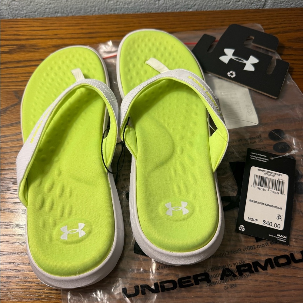 Under Armour Ignite Pro Marbella Flip Flops Neon Green Women’s Size 9 NWT UA